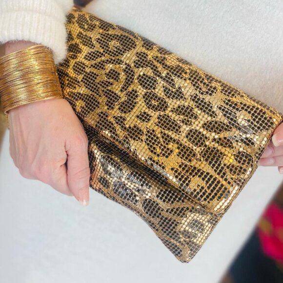 NWT Shiraleah Ty Fold Leopard Clutch Gold Aluminum Mesh, MSRP $65 - Picture 1 of 4